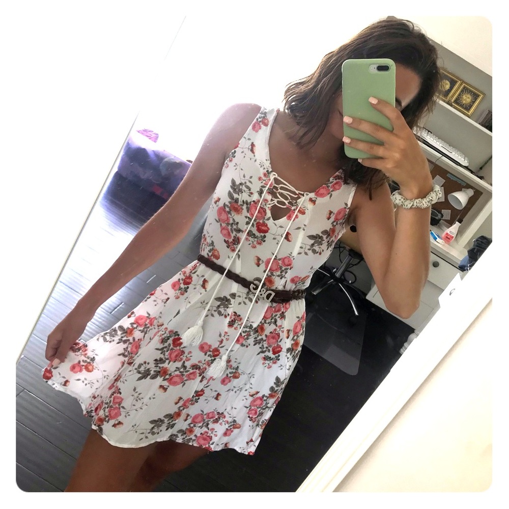 Flowery Laced Up Dress